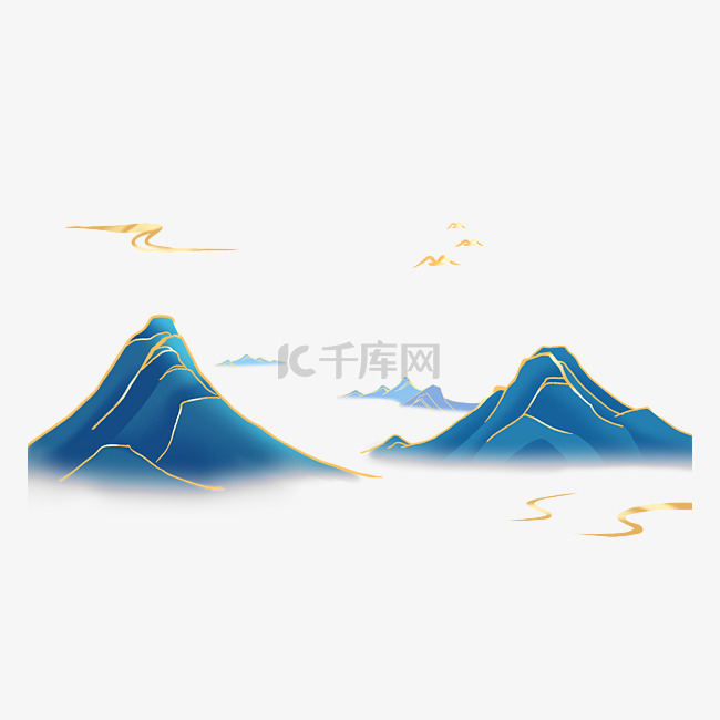 中国风描金烫金假山山峰国潮山水石头