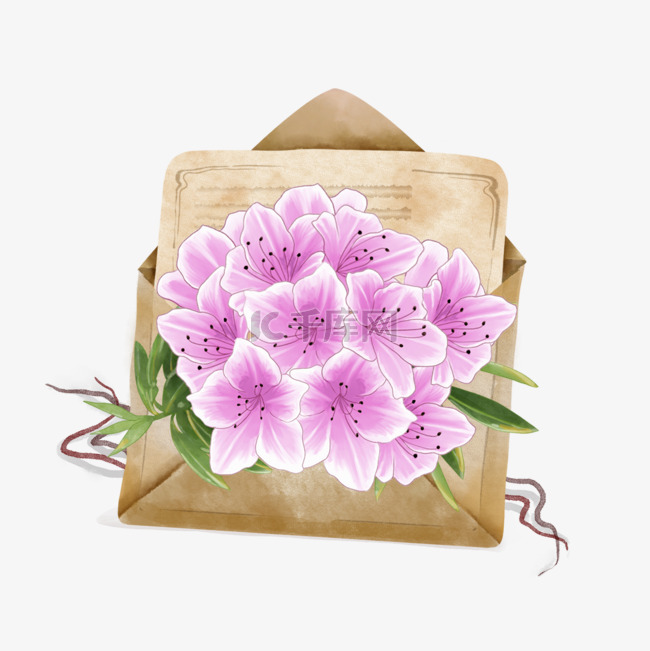 信封水彩花卉植物紫色复古