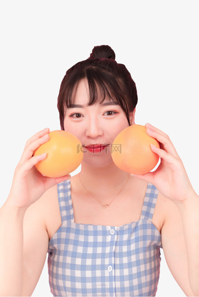 人物女孩拿橙子水果