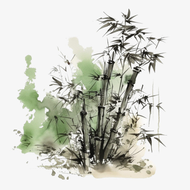 卡通手绘中国风水墨竹子