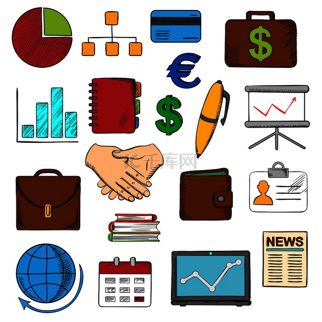 商业、金融和办公室图标，包括财