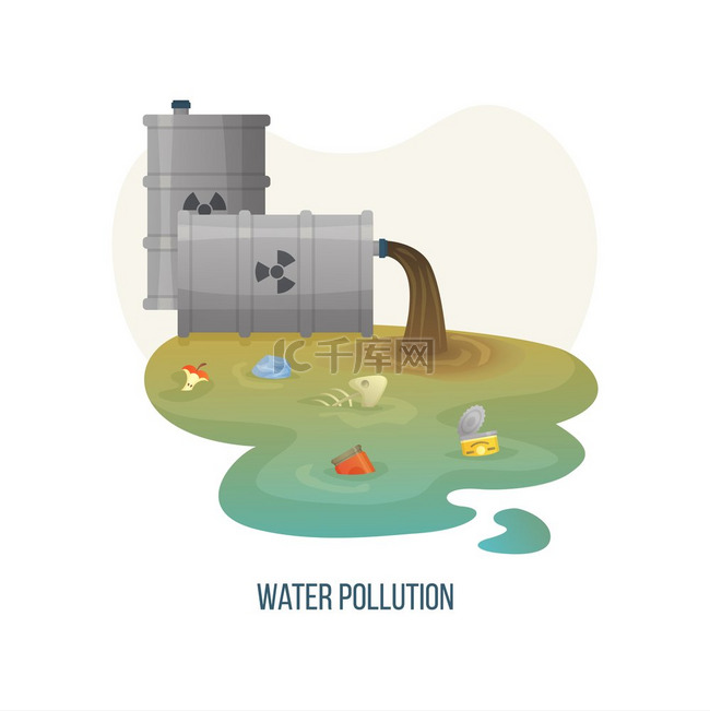 水污染媒介、带有垃圾和垃圾的脏