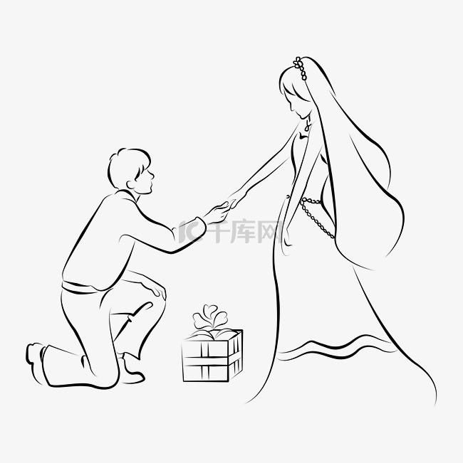 线描求婚新郎新娘