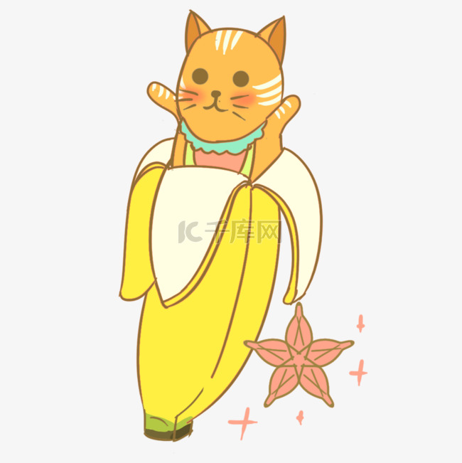 香蕉里的可爱黄色猫咪
