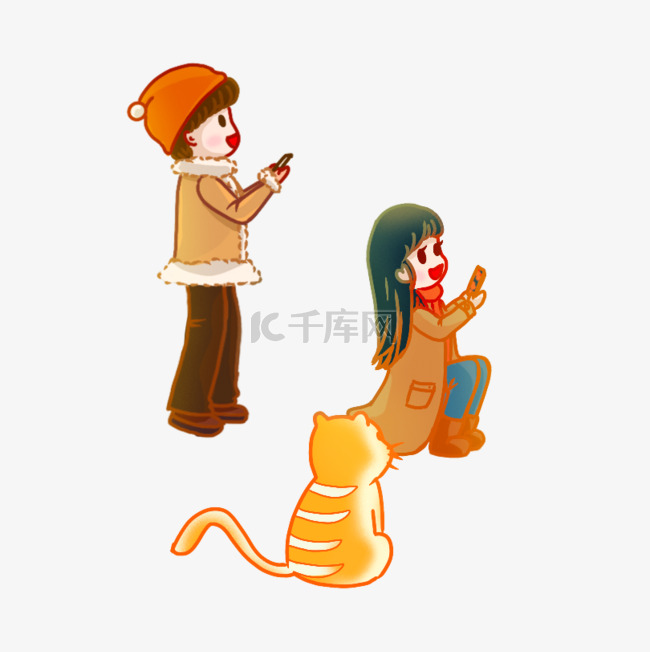 新年春节人物男子女子猫咪拍照