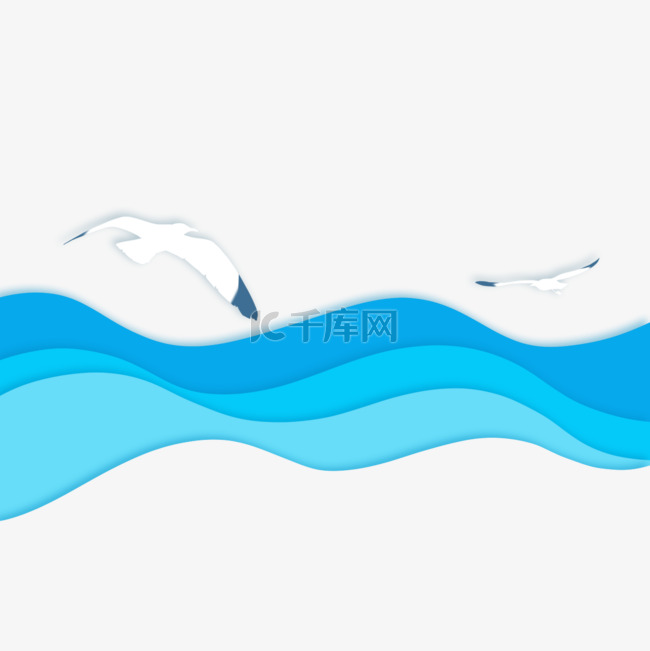 海洋剪纸风格海鸥