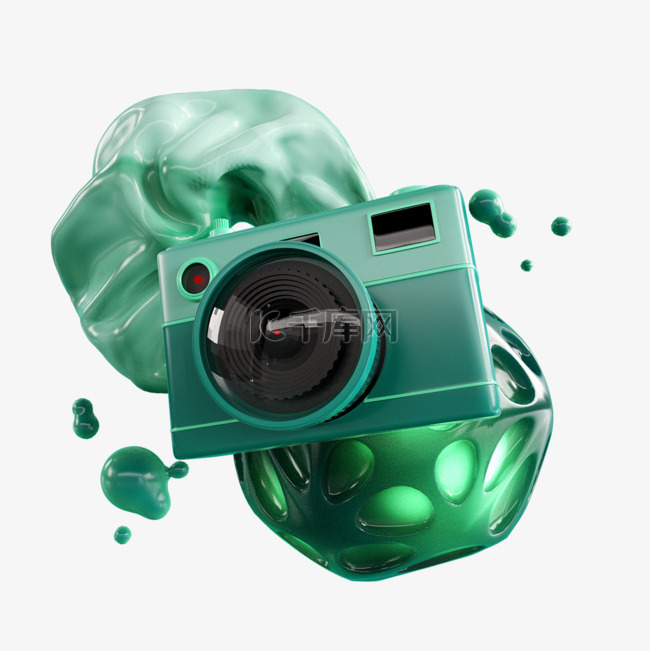 照相机立体绿色抽象3d创意