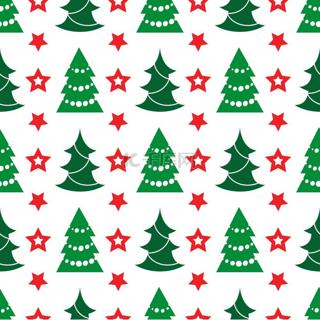 圣诞树和星星无缝模式。