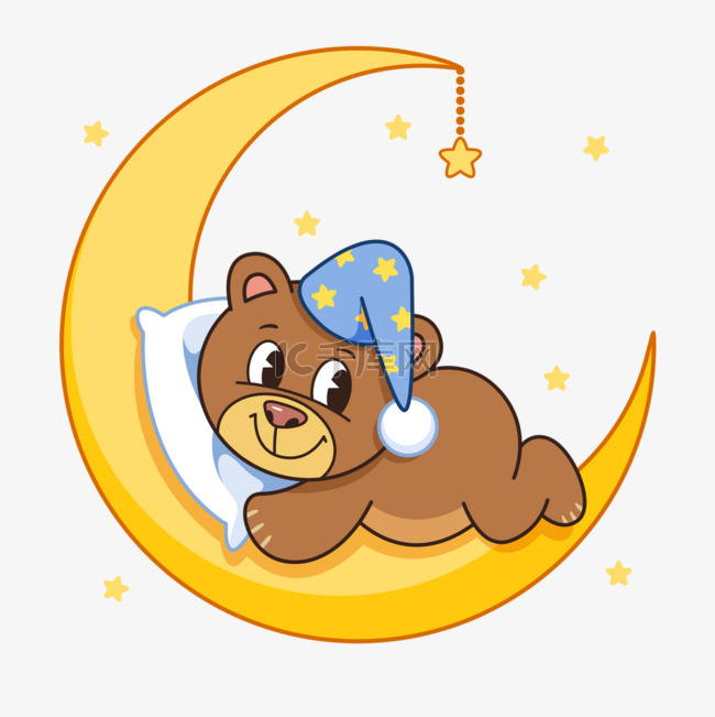 挂在月亮上的可爱卡通小熊