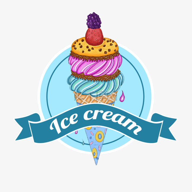蓝色创意夏季冰淇淋标签