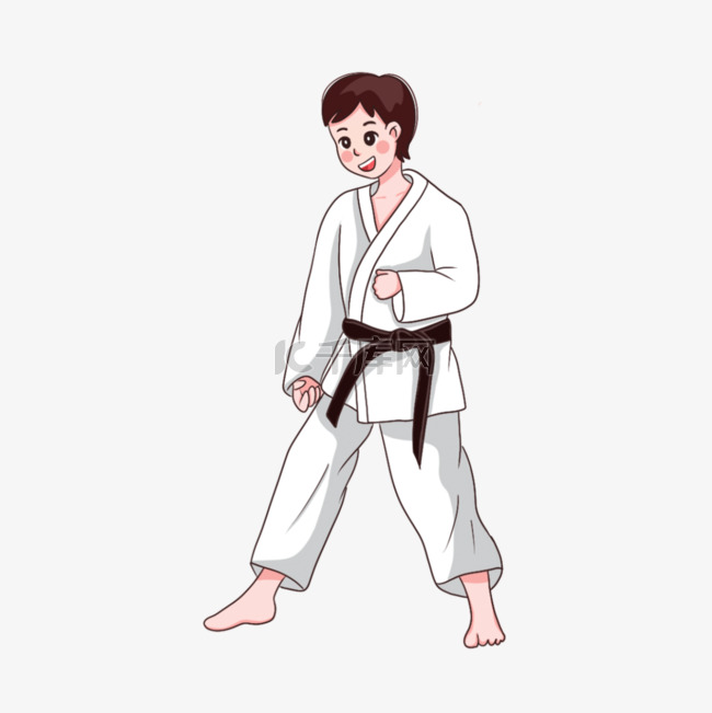 男生跆拳道白衣服卡通图片
