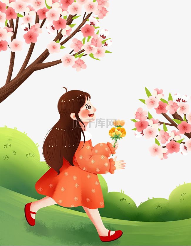 春天立春女孩奔跑樱花