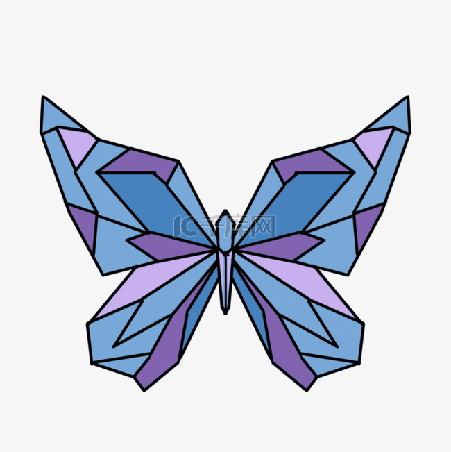 可爱蓝紫色立体几何蝴蝶