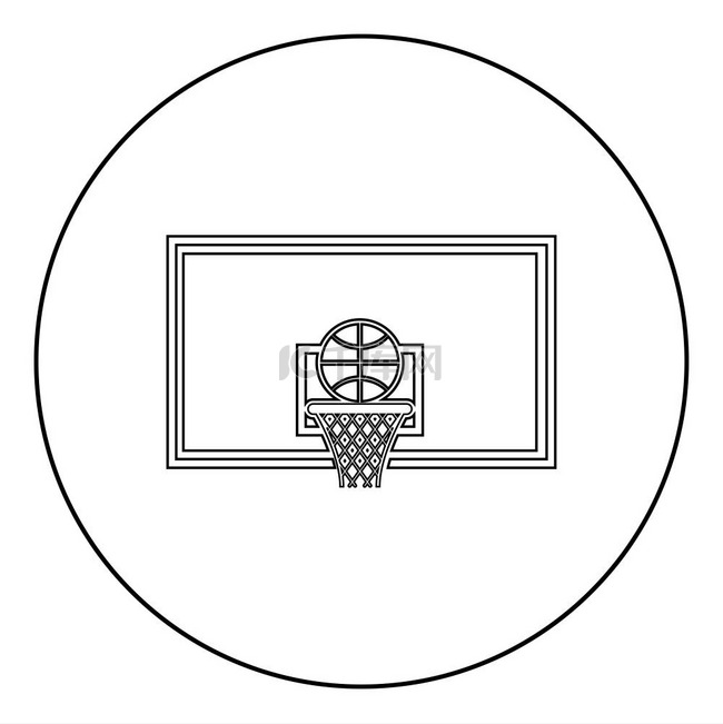 篮球圈和球篮板和网格篮子图标在