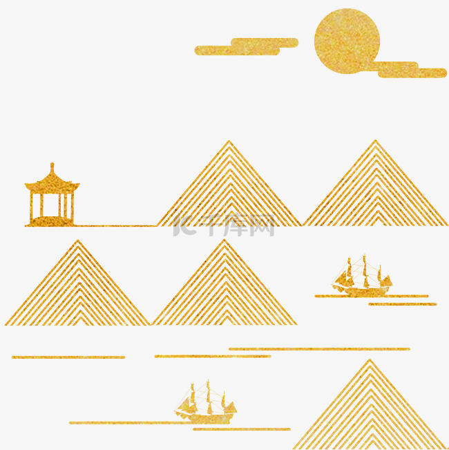 中式金色线条山水房地产底纹