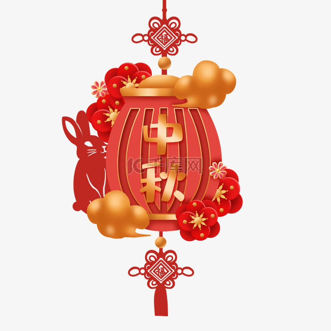 红色中秋灯笼吊饰中国风中秋节