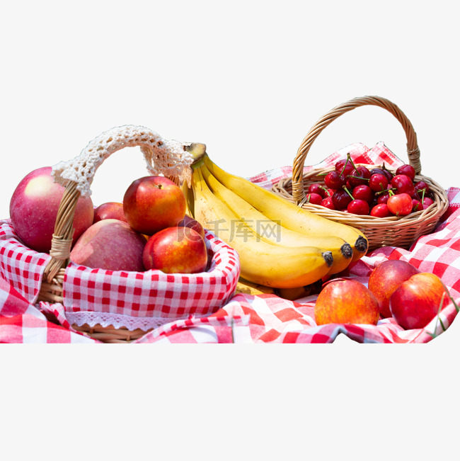 野炊早上水果组合樱桃香蕉