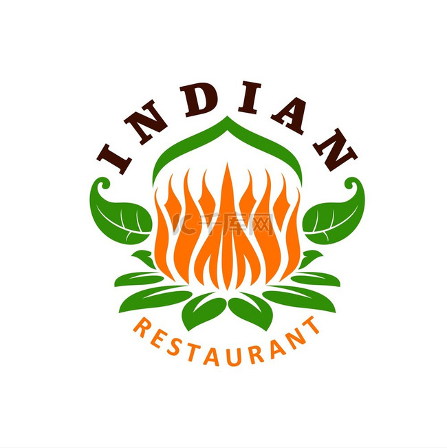 印度美食餐厅图标、印度美食和厨