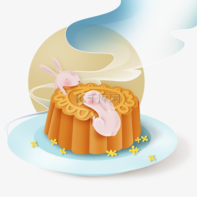 中秋中秋节兔子月亮月饼