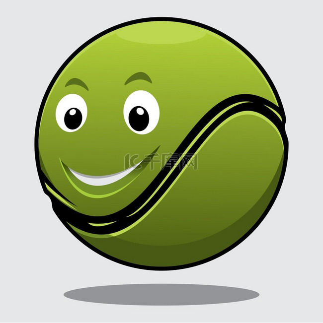 快乐有弹性的绿色卡通网球，带着