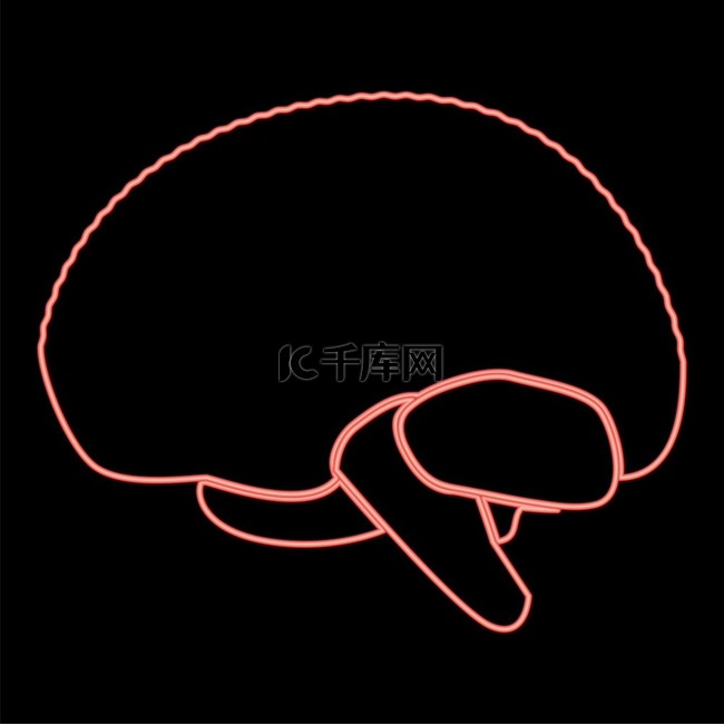 霓虹灯大脑图标黑色圆形轮廓矢量