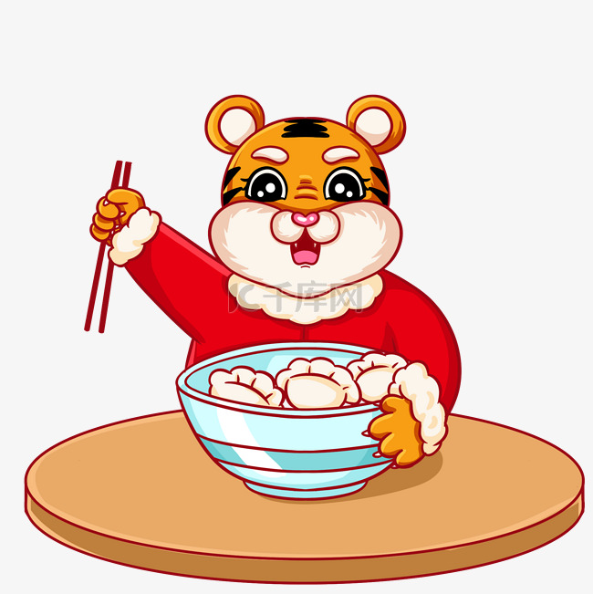 虎年美食老虎吃东西水饺