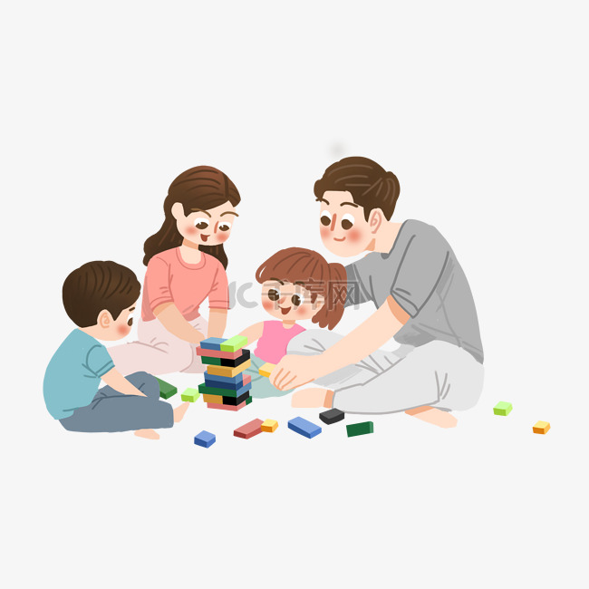 六一儿童节一家人快乐玩耍玩积木