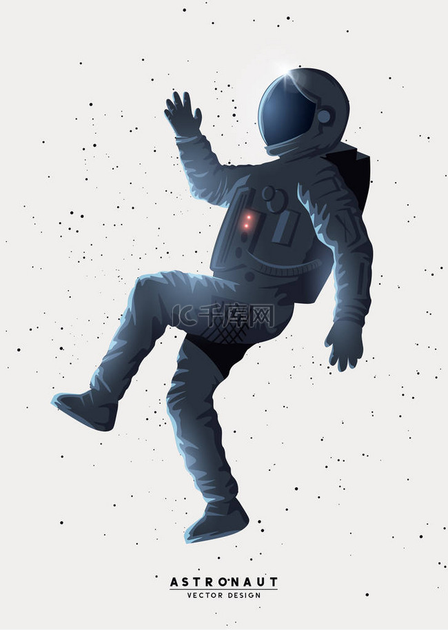 一名宇航员在太空中漂浮。向量例