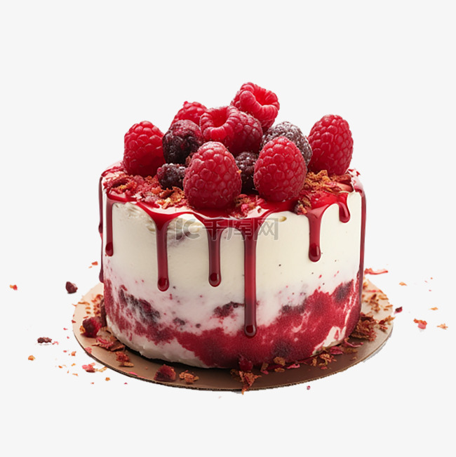 一个奶油树莓蛋糕甜点