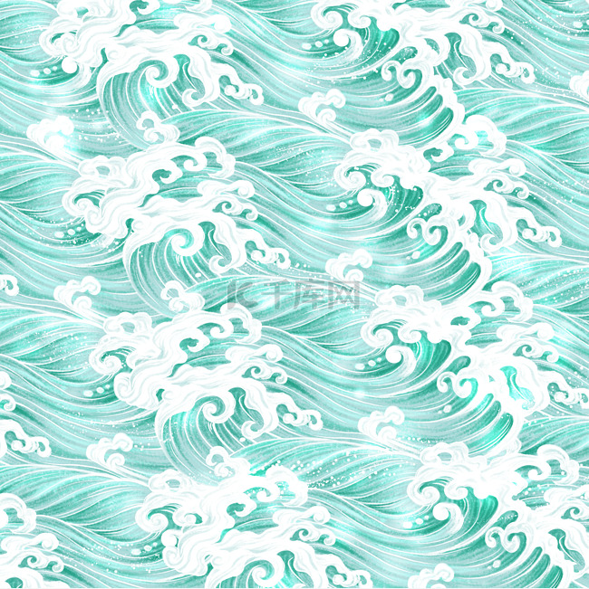 国潮水纹中式中国风海浪浪花底纹