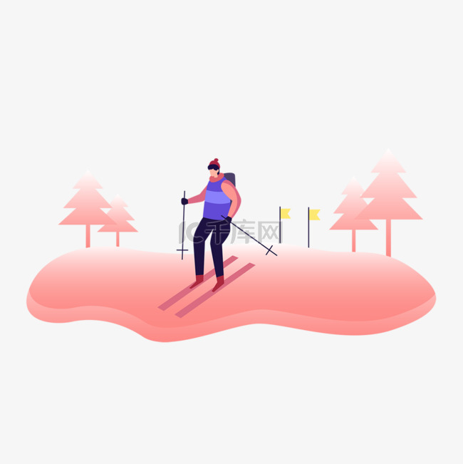 雪地滑雪比赛运动员扁平风格插画