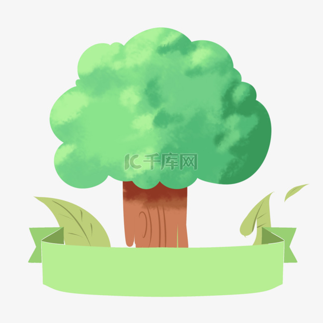 韩国父母节绿色彩带卡通树木
