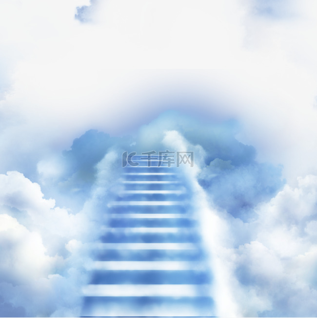 云朵组成的阶梯连接光效天堂