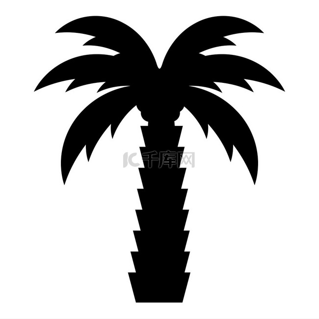 棕榈树热带椰子图标黑色矢量插图