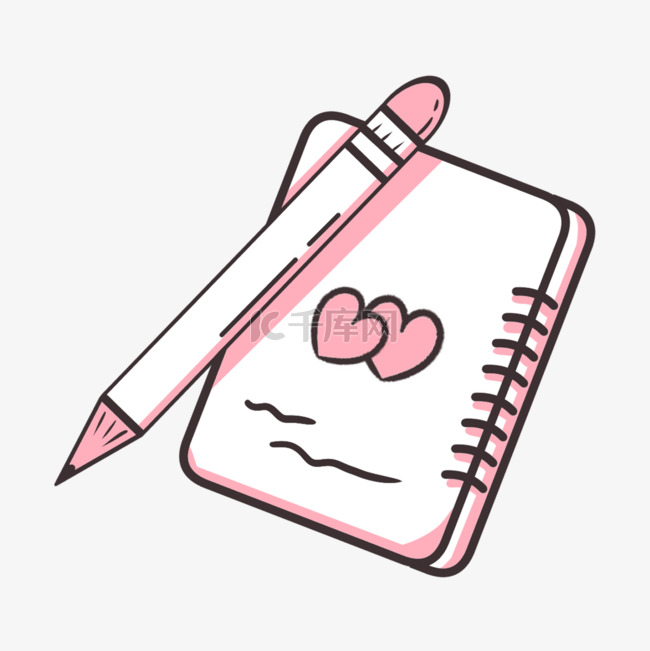 粉色爱心记事本和铅笔