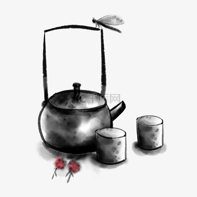 水墨夏季蜻蜓茶壶