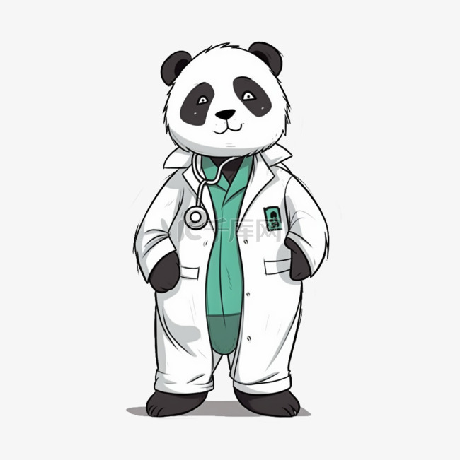 一只穿着医生衣服的熊猫