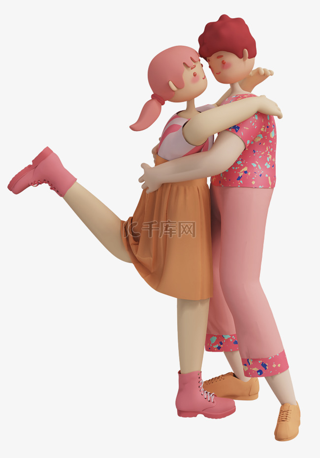 3D立体七夕情人节拥抱的情侣