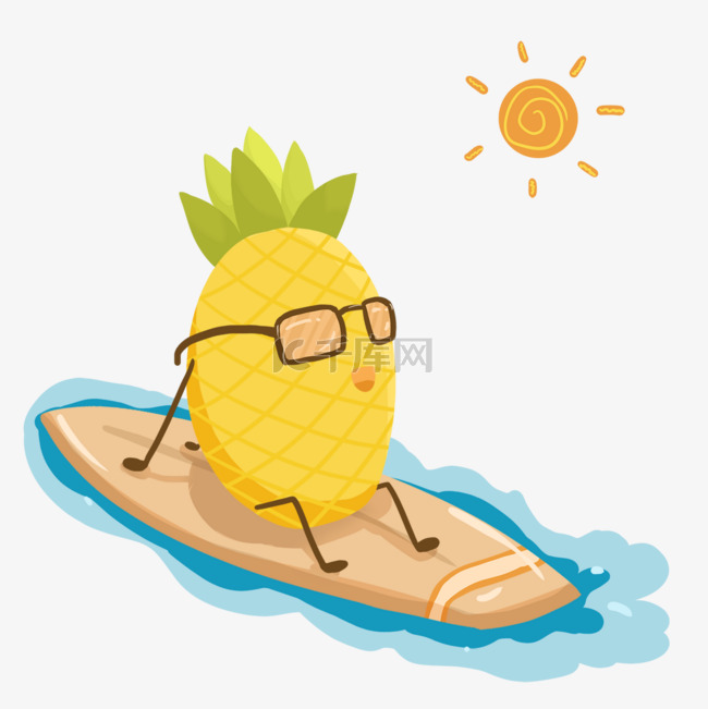 夏季冲浪水果晒太阳的菠萝