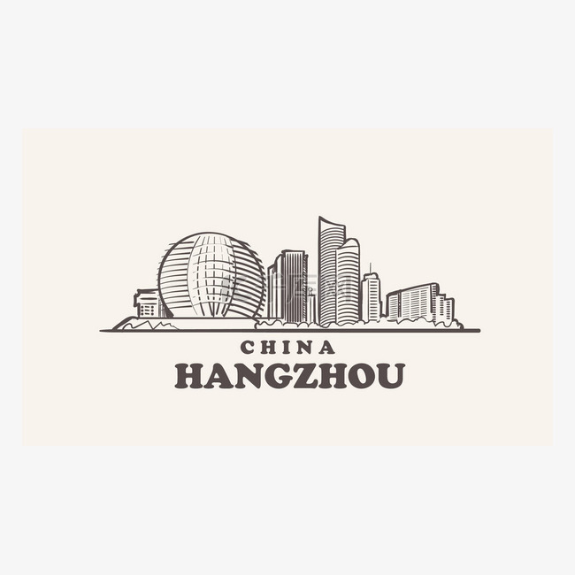 杭州城市景观设计手绘，中国矢量
