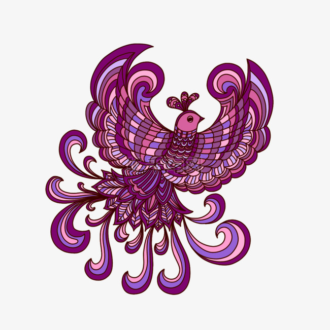 鸟抽象蜡染彩色纹饰图形