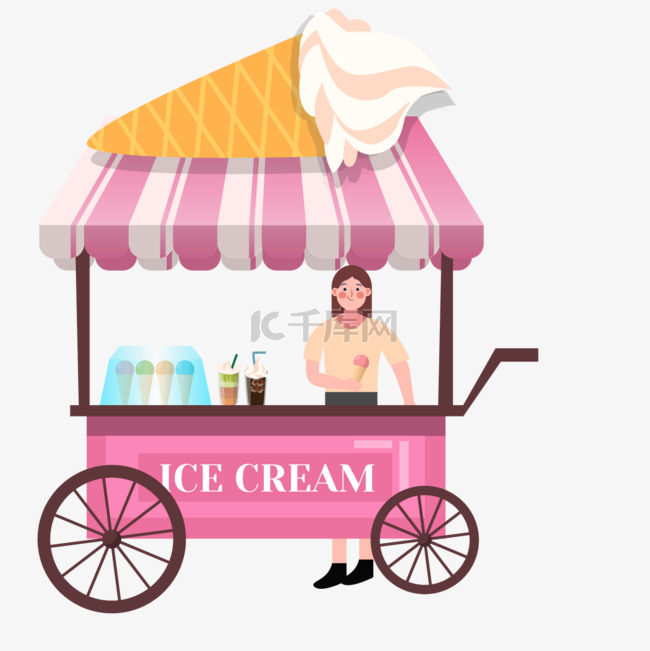 洋红卡通夏季冰淇淋车