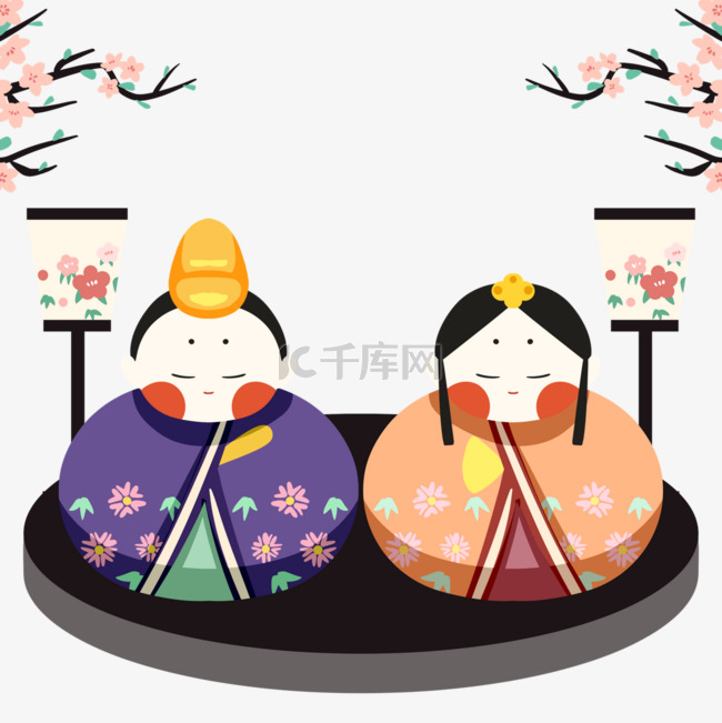 可爱风格日本传统女儿节玩偶
