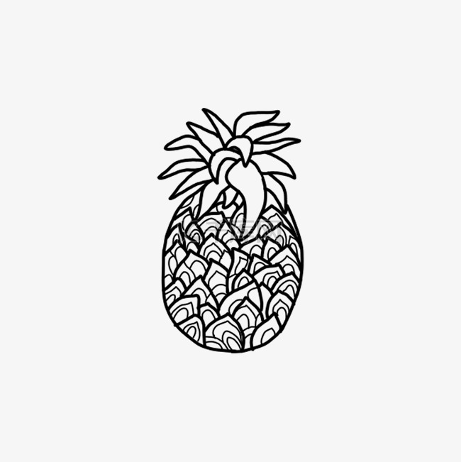 水果黑白线条装饰菠萝