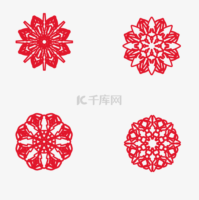 新年春节红色花朵窗花剪纸