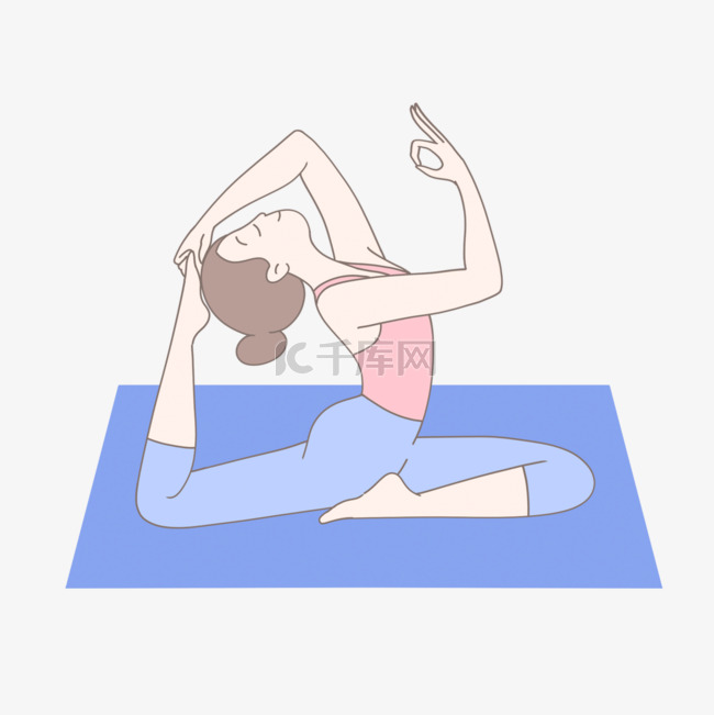 瑜伽运动女生蓝色卡通绘画