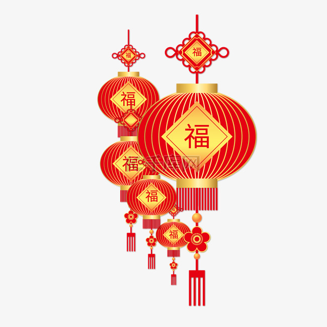 红色中国风新年边框灯笼剪纸元宵