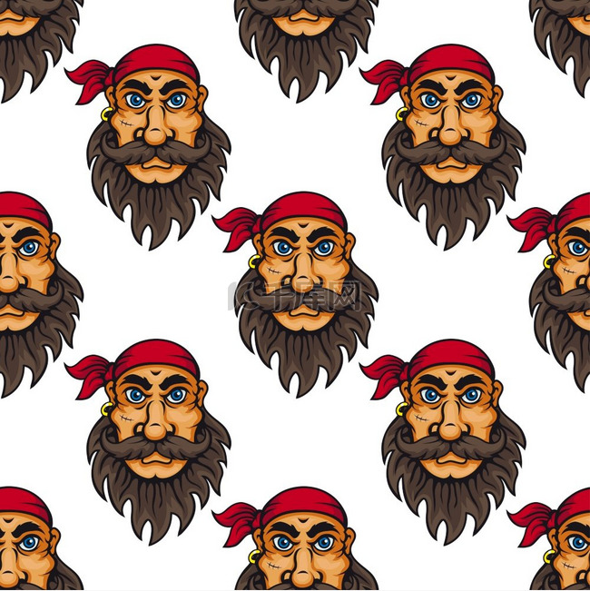 一个留着胡须的海盗或水手穿着红