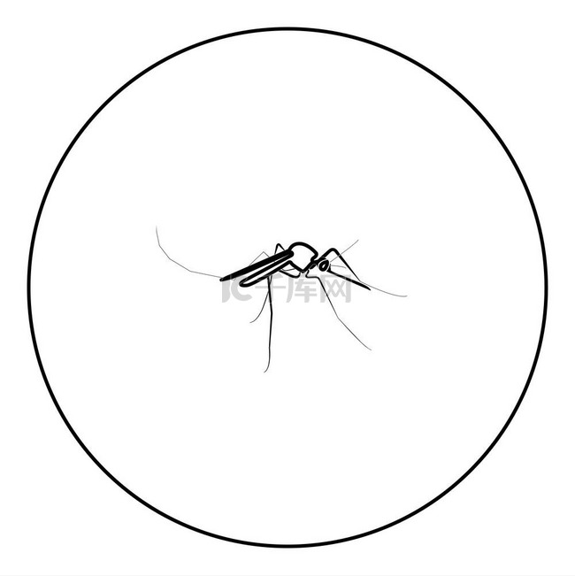 圆形轮廓矢量图中的蚊子图标黑色