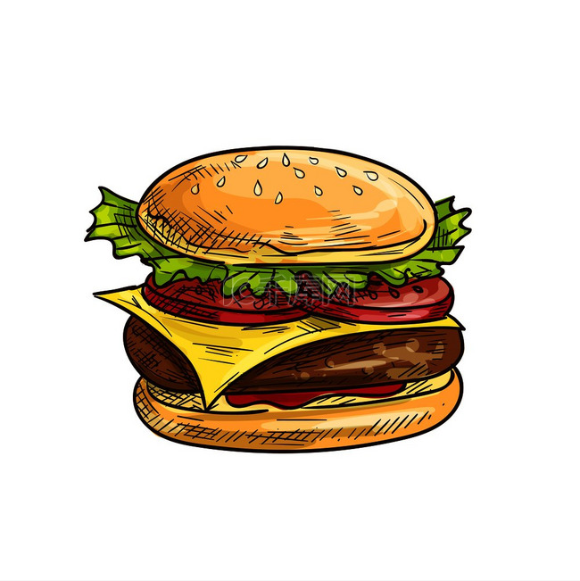 芝士汉堡快餐草图图标矢量汉堡配